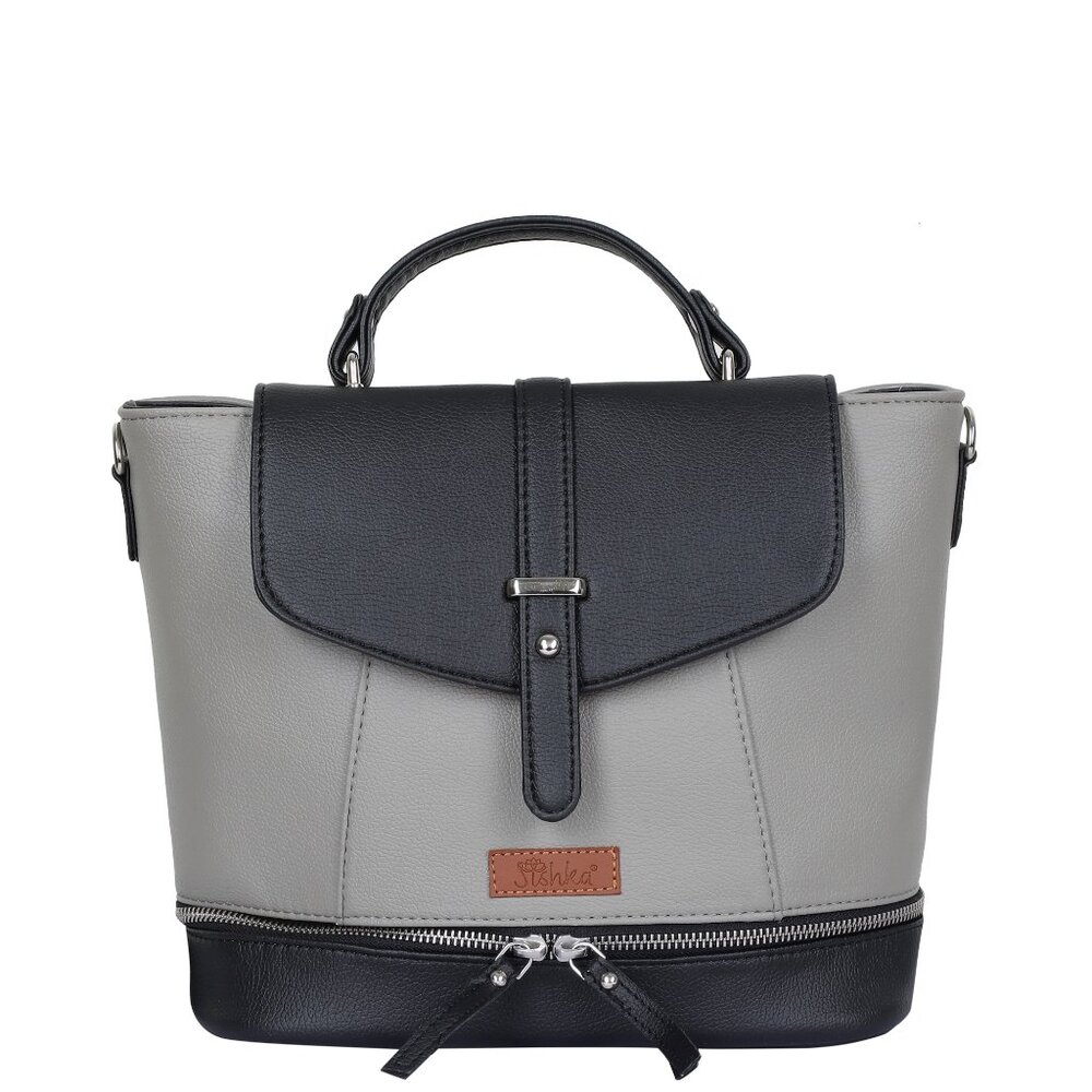 Ladies' Grey Colour Vegan/PU Leather Backpack – Stylish Daypack with Top Handle